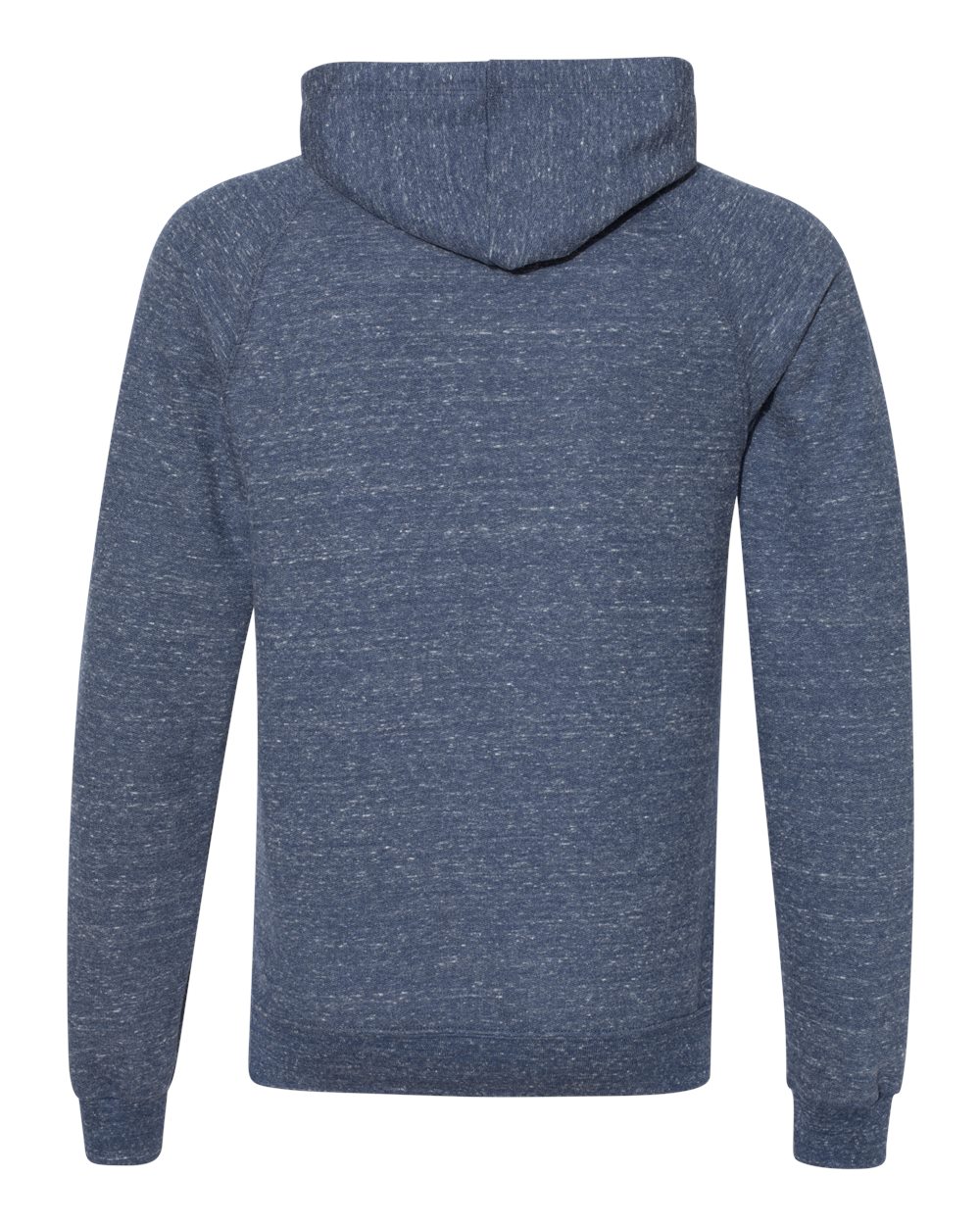 Rear View of Navy Snow Heather French Terry Raglan Hooded Sweatshirt - 90MR