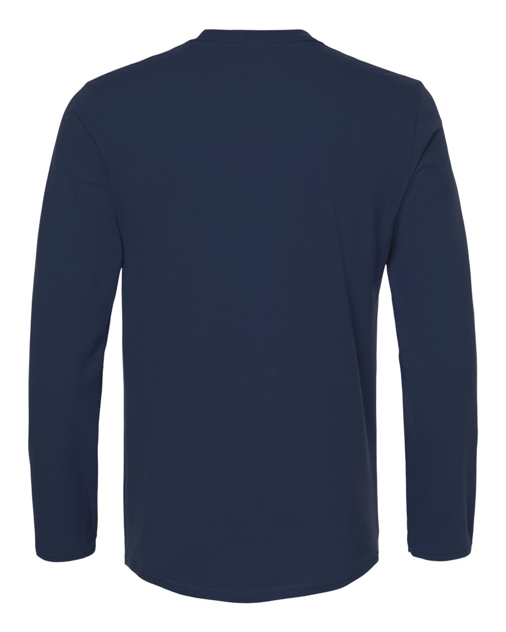Front View of Navy Softstyle® Long Sleeve T-Shirt - 64400