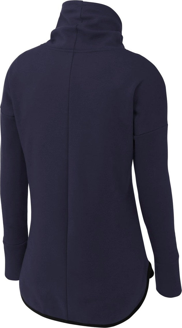 Front View of Navy Sport-Tek Women's Triumph Cowl Neck Pullover LST280