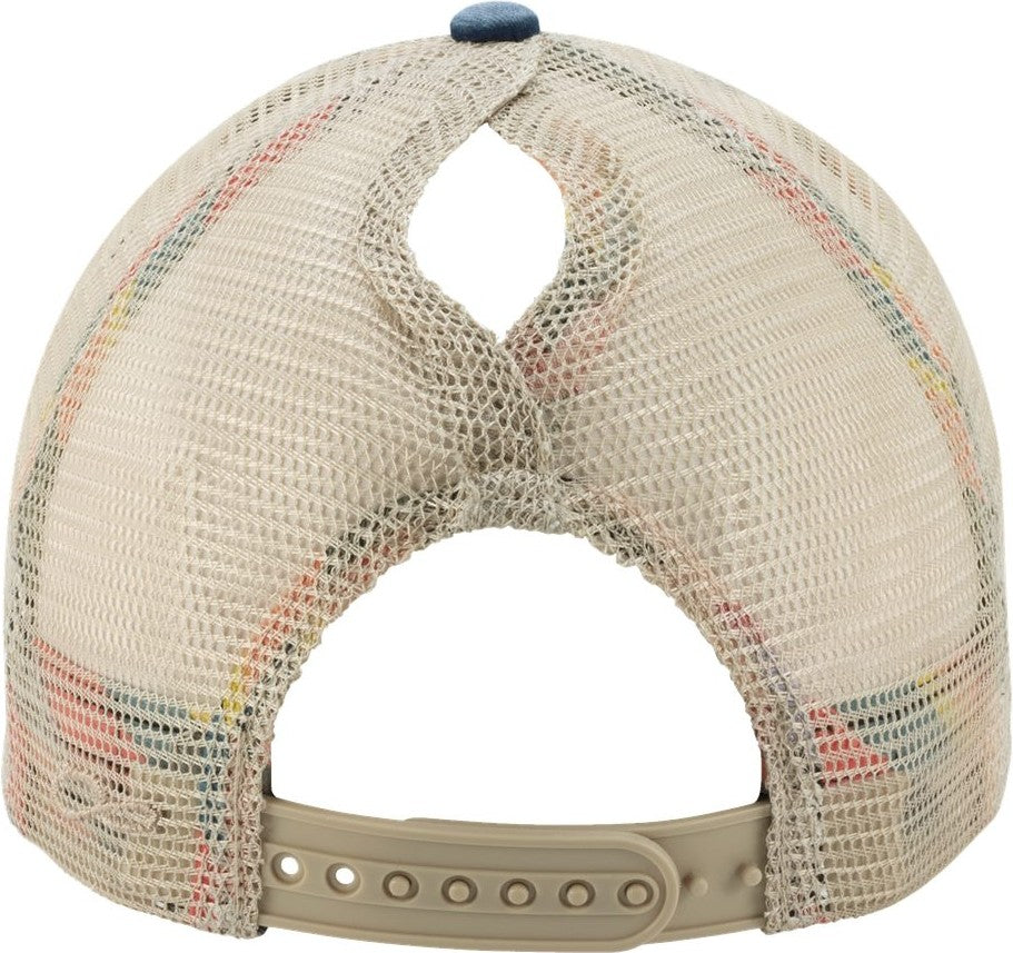 Rear View of Navy/ Stripes Women&#39;s Washed Mesh-Back Cap - TESS