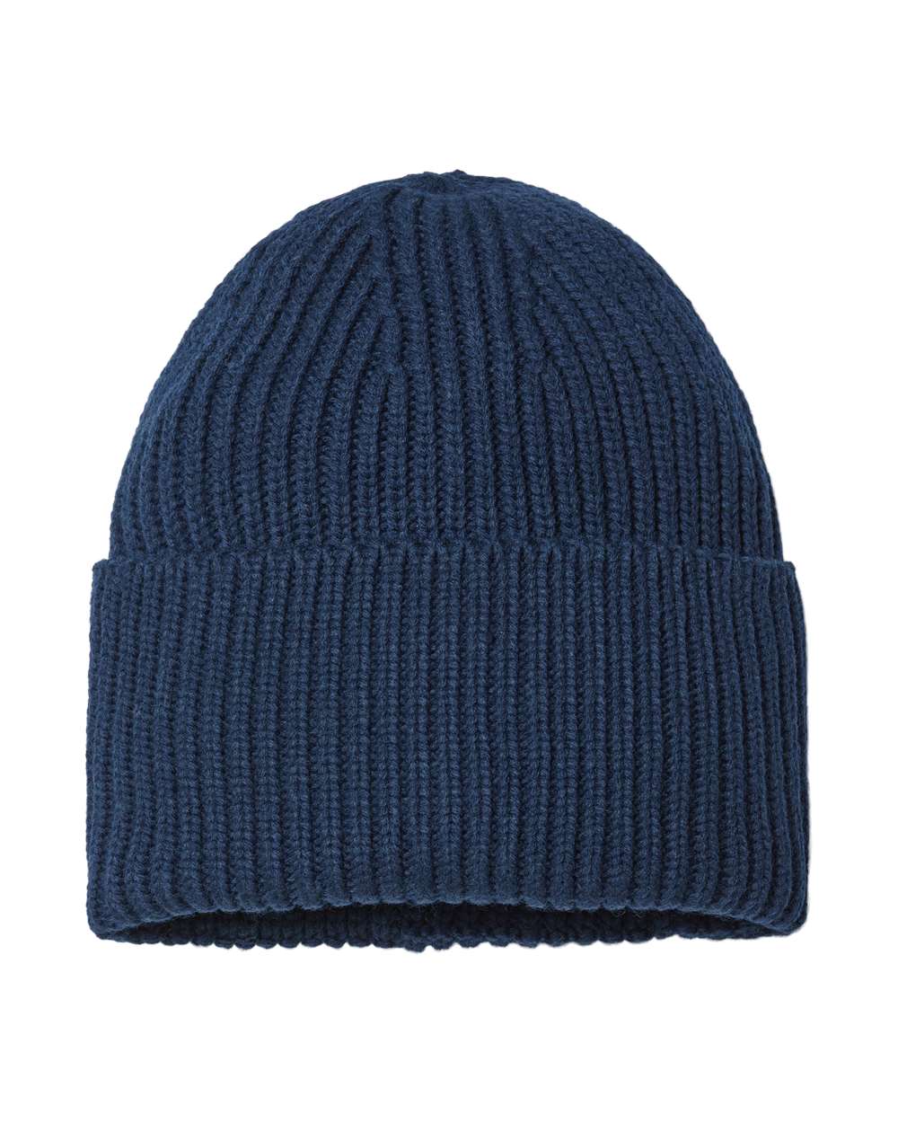 Front View of Navy Sustainable Chunky Rib Cuffed Beanie - OAK