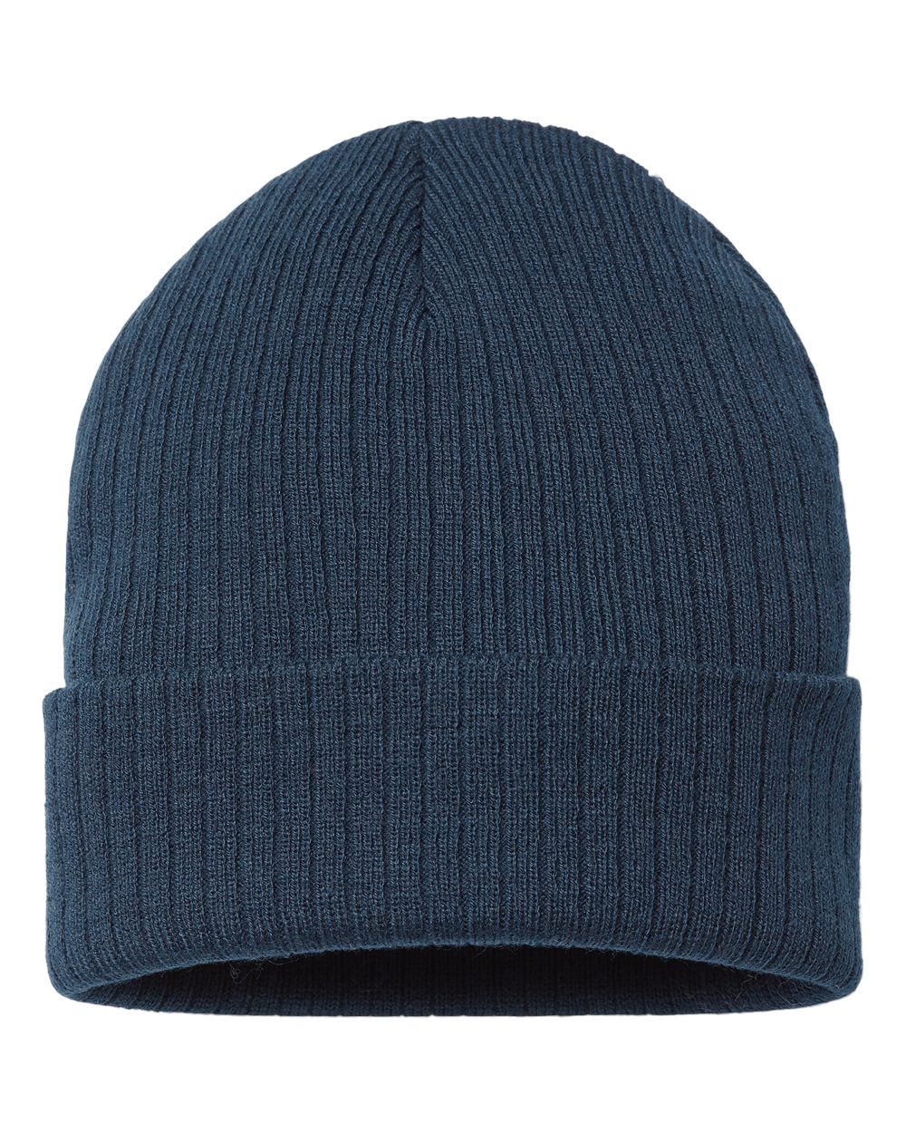 Front View of Navy Sustainable Rib Cuffed Beanie - RIO