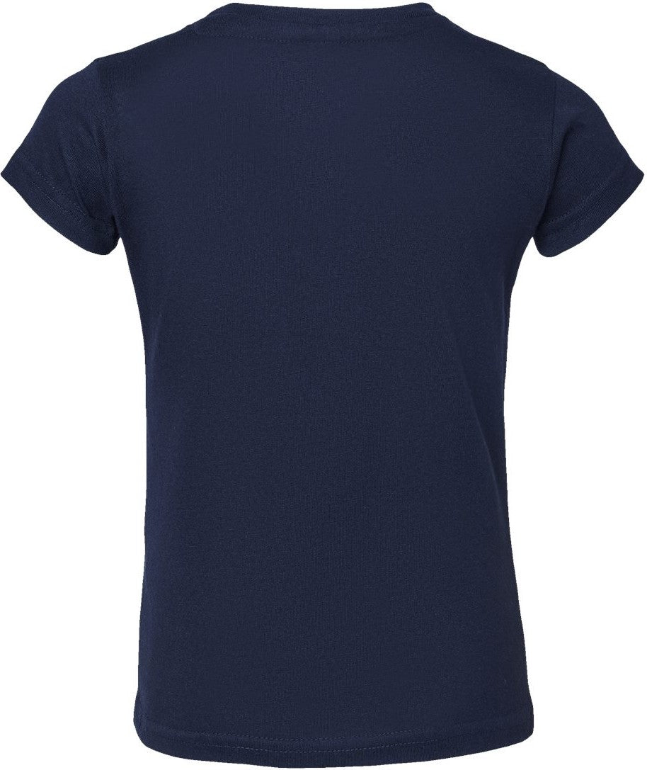 Front View of Navy Toddler Girls Fine Jersey Tee - 3316