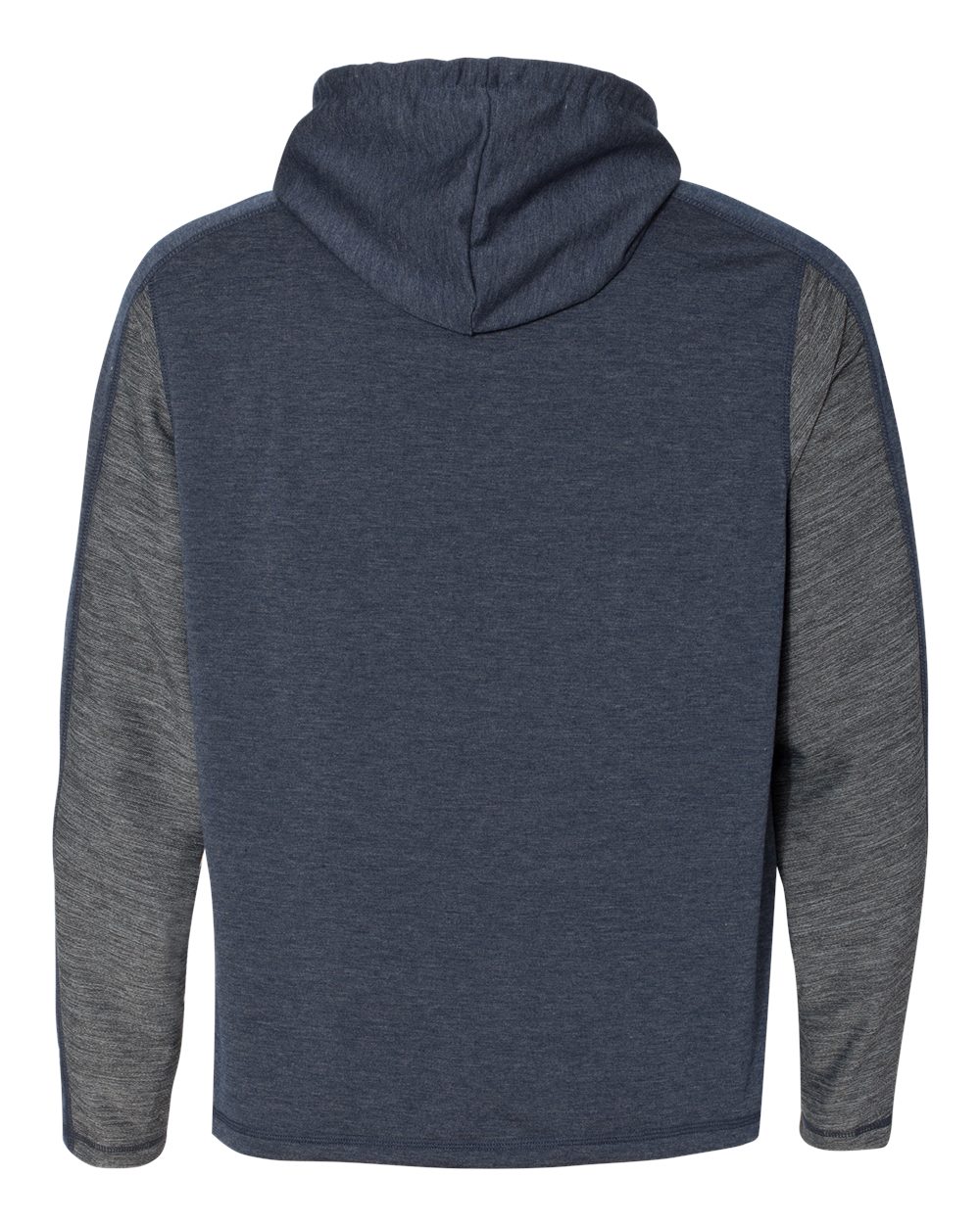 Rear View of Navy Triblend Omega Stretch Hooded Pullover - 8435