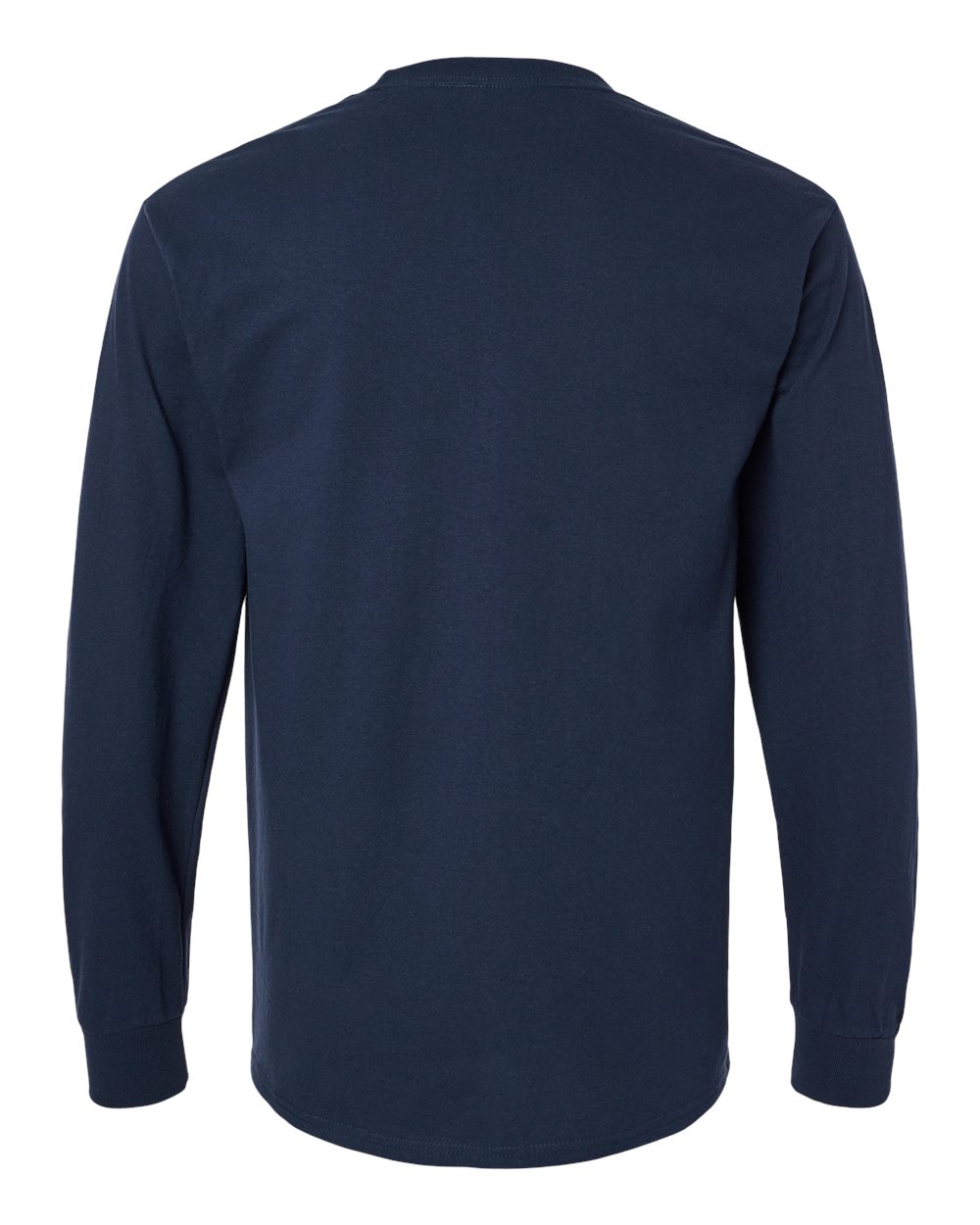 Front View of Navy Ultra Cotton® Long Sleeve Pocket T-Shirt - 2410