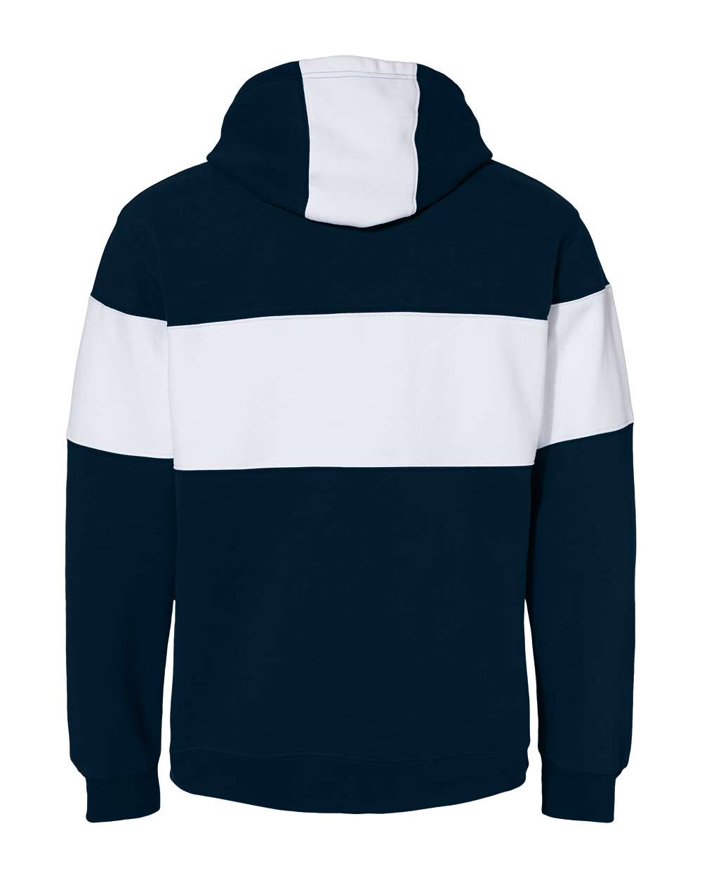Rear View of Navy Varsity Fleece Colorblocked Hooded Sweatshirt - 8644