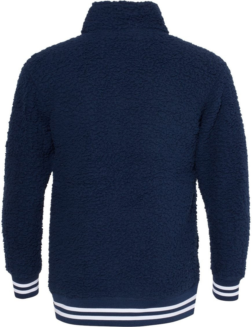 Front View of Navy Varsity Sherpa Quarter-Zip Pullover - Q20