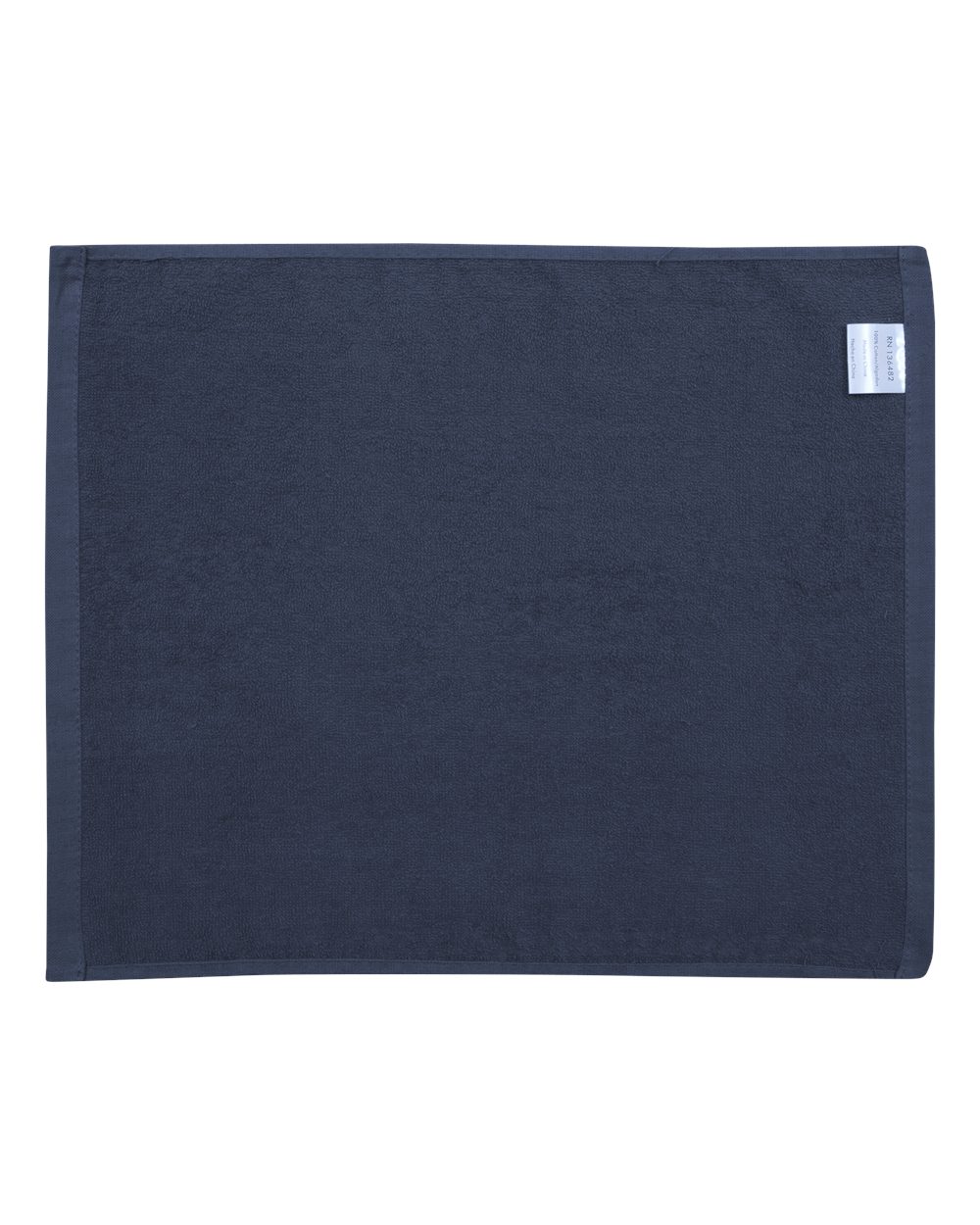Front View of Navy Velour Hemmed Towel - C1518