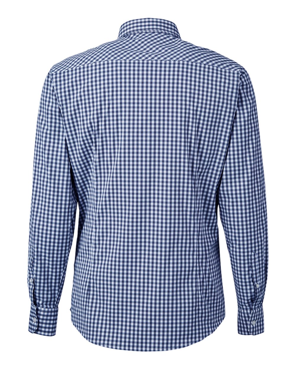 Front View of Navy/ White Men's CrownLux Performance® Gingham Dress Shirt - DG536