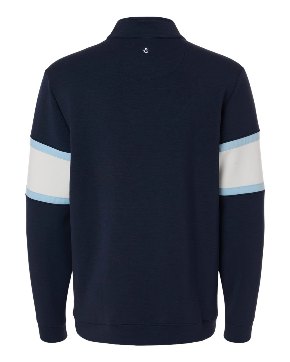 Rear View of Navy/ White Men's Owen Quarter-Zip Pullover - SWOQ500 plain