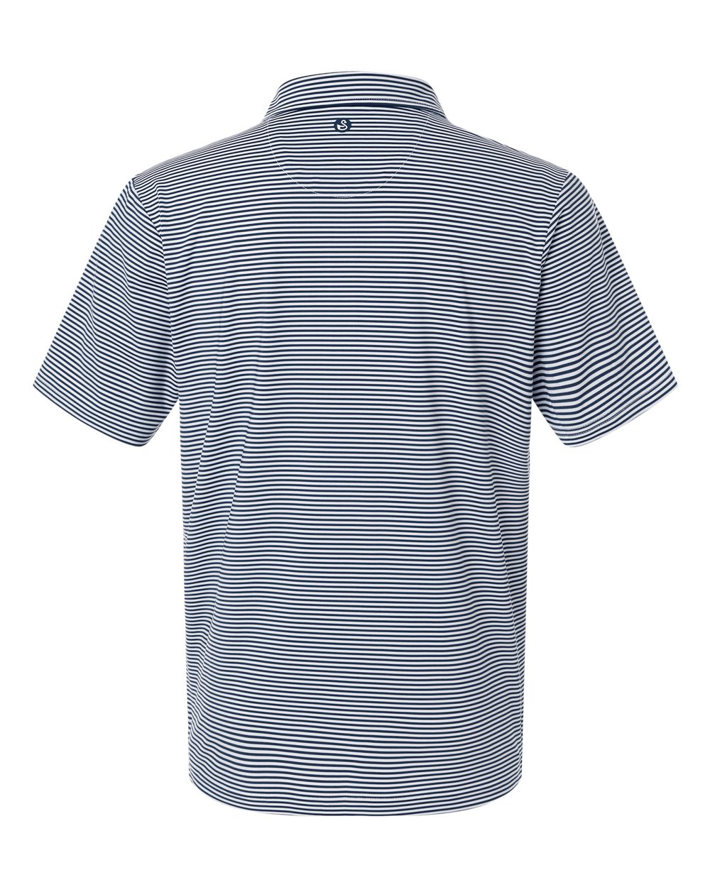 Rear View of Navy White Men's Smith Striped Polo - SW1110 plain