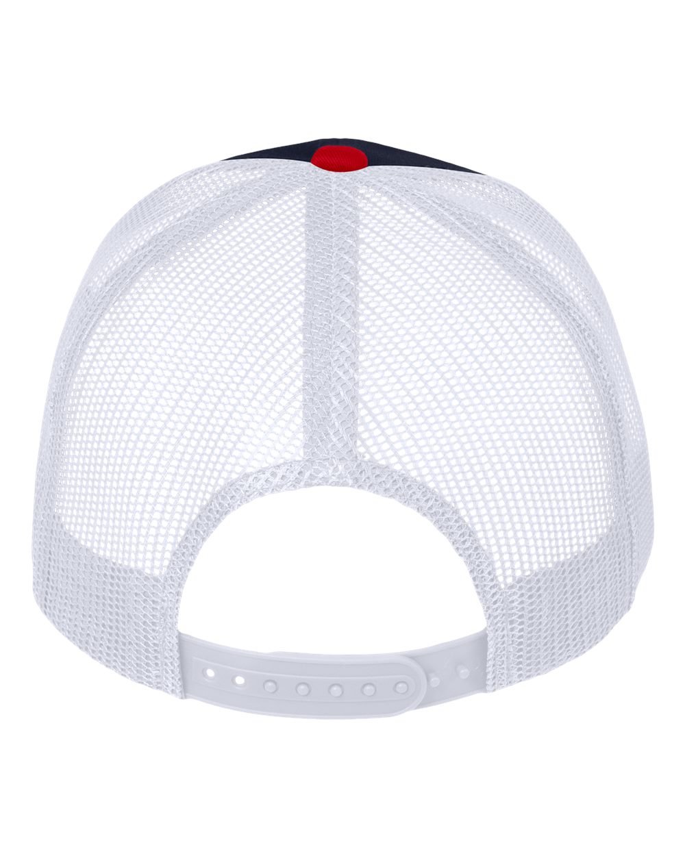 Rear View of Navy/ White/ Red Mesh-Back Twill Trucker Cap - VC400