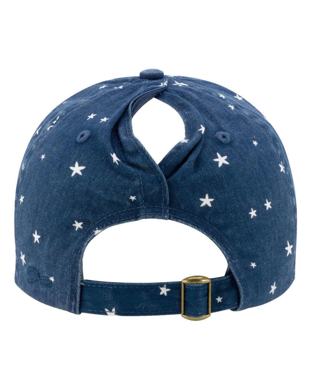 Rear View of Navy/ White Stars Women's Garment-Washed Fashion Print Cap - HATTIE