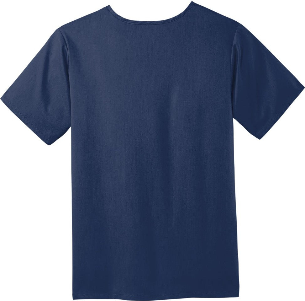 Rear View of Navy Wink Men's Premiere Flex V-Neck Top WW5068