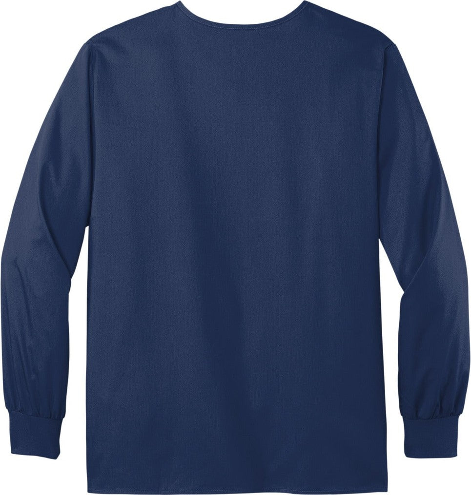 Front View of Navy Wink Unisex WorkFlex Snap-Front Scrub Jacket WW3080