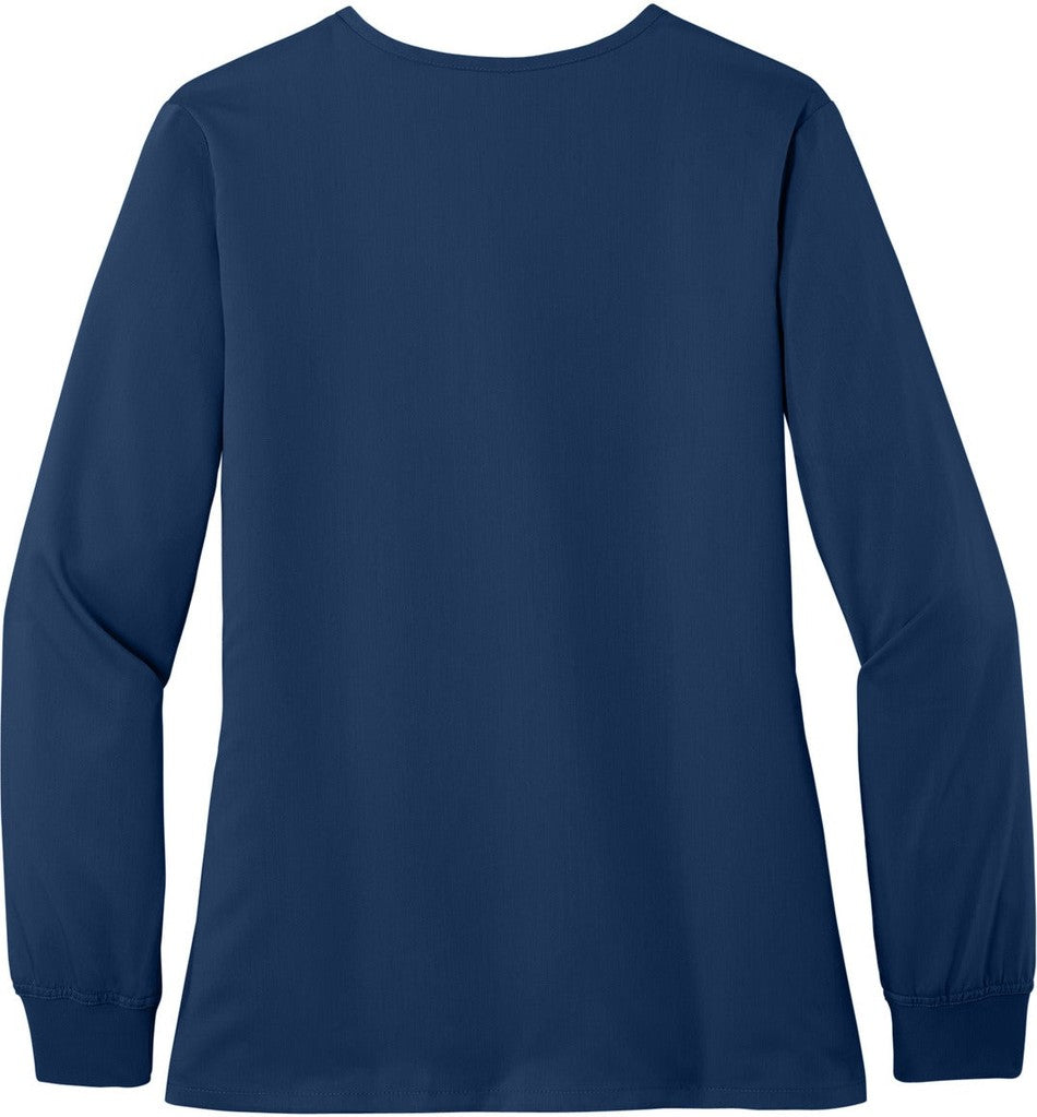 Front View of Navy Wink Women's Premiere Flex Full-Zip Scrub Jacket WW4088