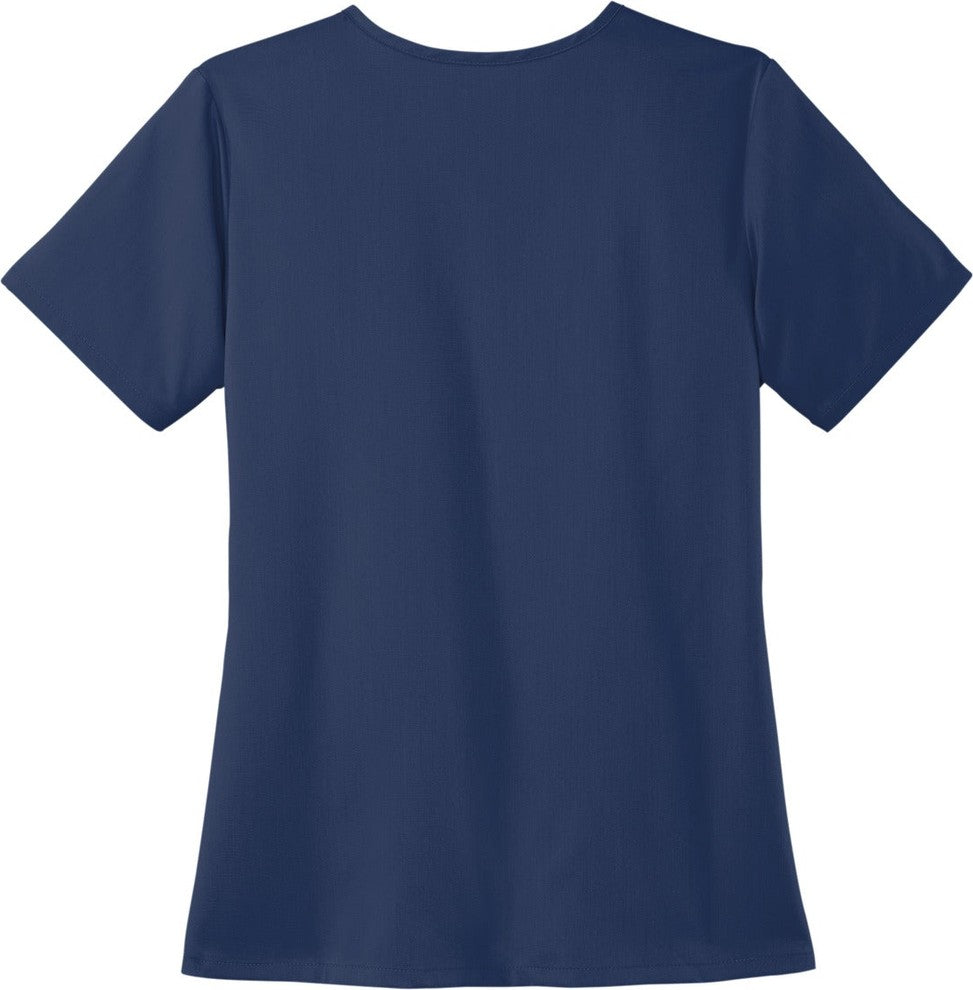 Front View of Navy Wink Women's Premiere Flex V-Neck Top WW4168
