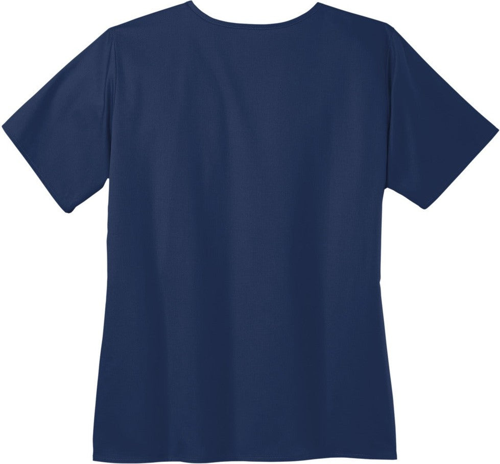 Front View of Navy Wink Women's WorkFlex Mock Wrap Top WW4760