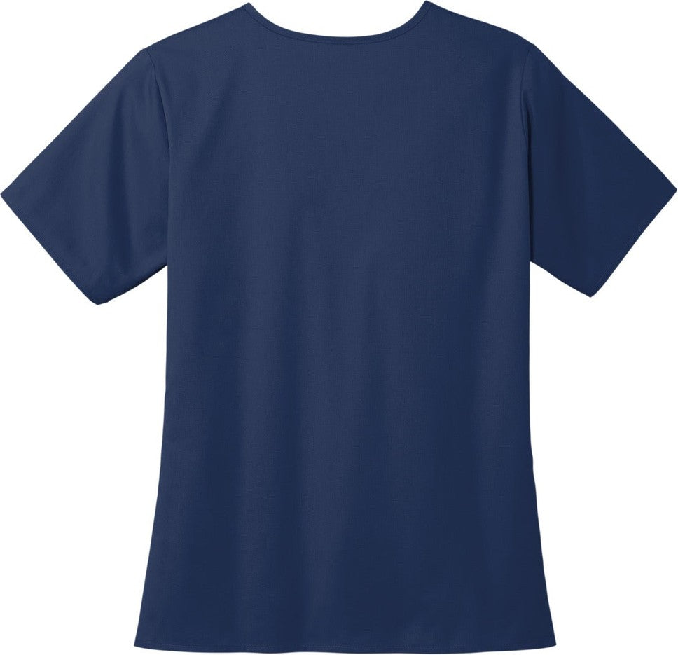 Rear View of Navy Wink Women's WorkFlex V-Neck Top WW4560