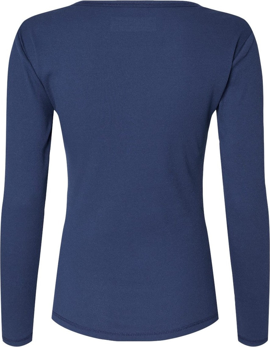 Front View of Navy Women's Harper Long Sleeve Henley - BW2402