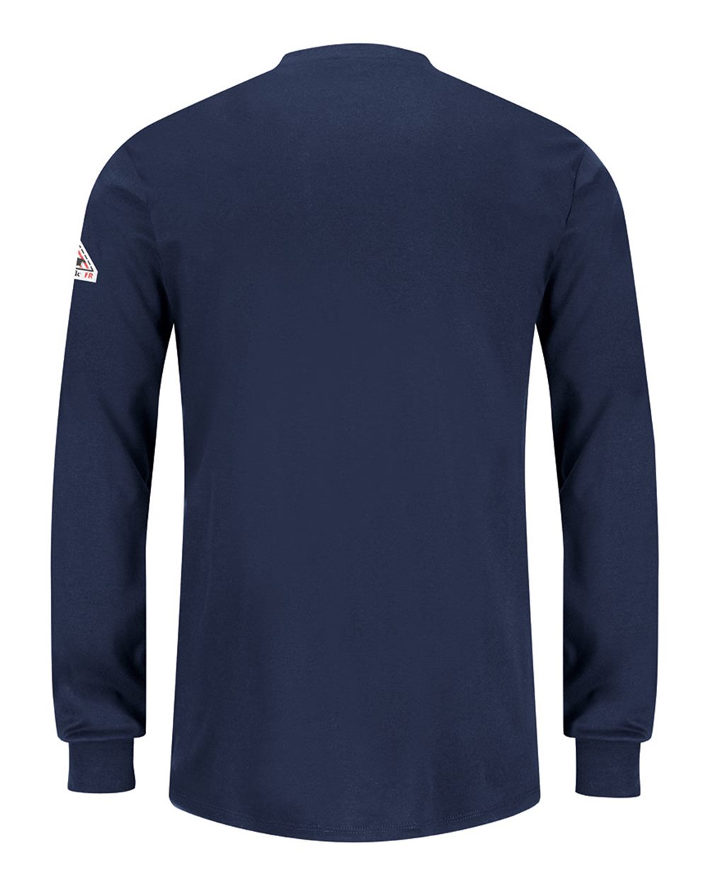 Front View of Navy Women's Long Sleeve Tagless Henley Shirt - SEL3
