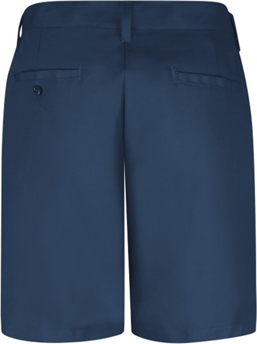 Front View of Navy Women's Plain Front Shorts, 8 Inch Inseam - PT27