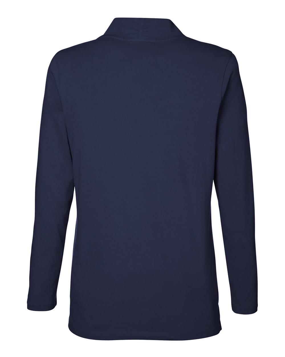 Rear View of Navy Women's Raleigh Shawl Collar Knit Top - DP121W