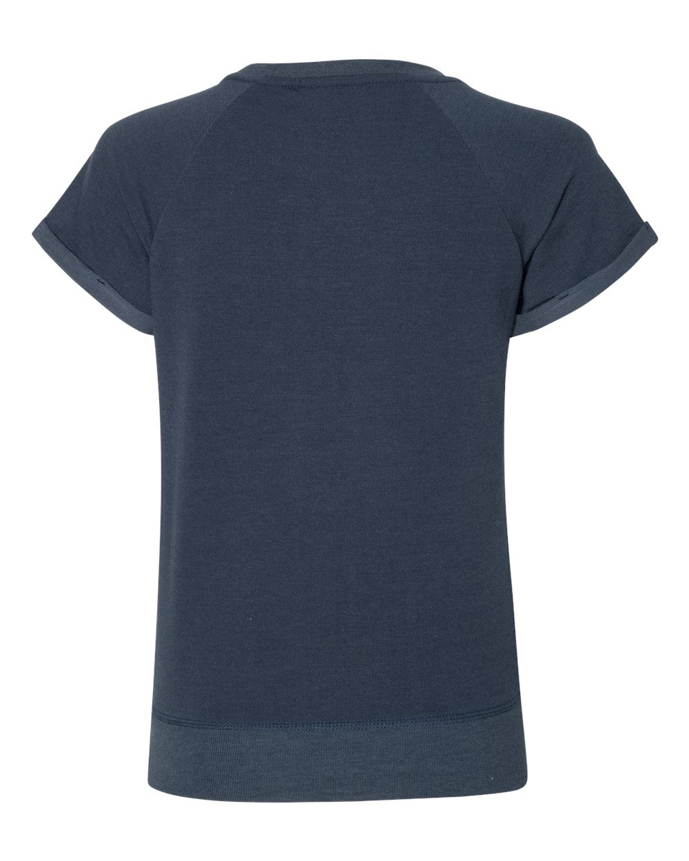 Rear View of Navy Women&#39;s Sweetheart French Terry Short Sleeve Pullover - R32