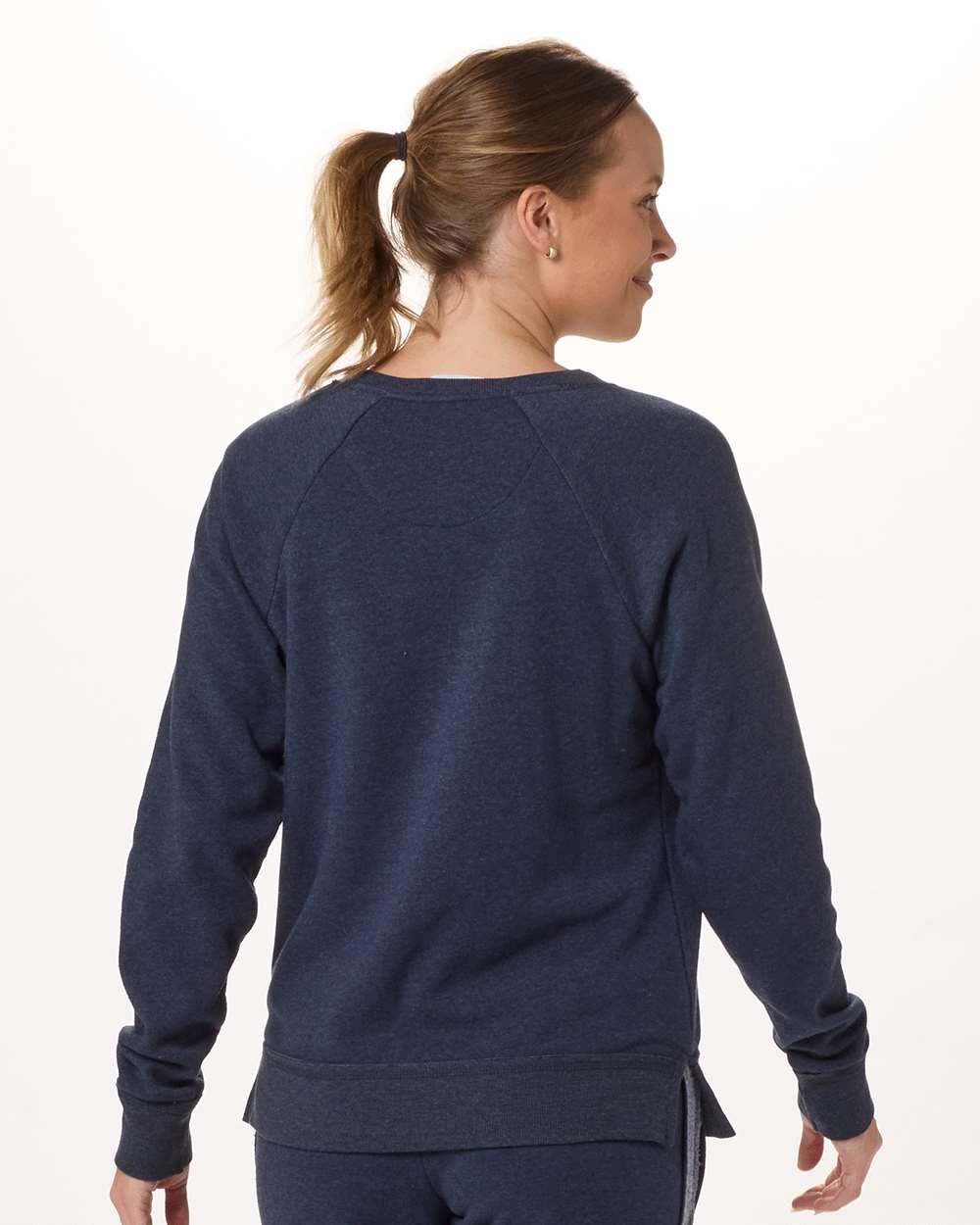 Front View of Navy Women's Travel V-Neck Pullover - BW5402