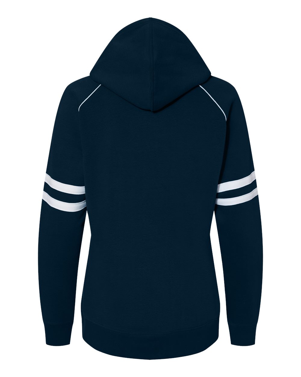 Front View of Navy Women's Varsity Fleece Piped Hooded Sweatshirt - 8645