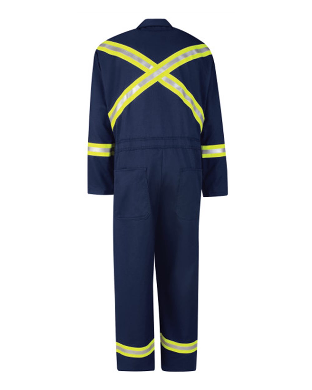 Rear View of Navy/ Yellow Trim Classic Coverall with Reflective Trim - EXCEL FR - CECT