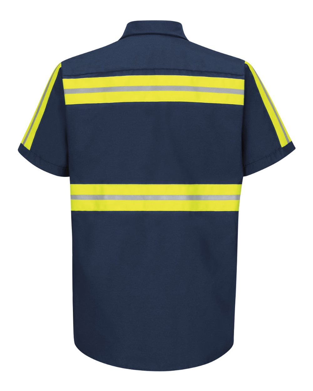 Front View of Navy/ Yellow Trim Enhanced Visibility Industrial Work Shirt - SP24E