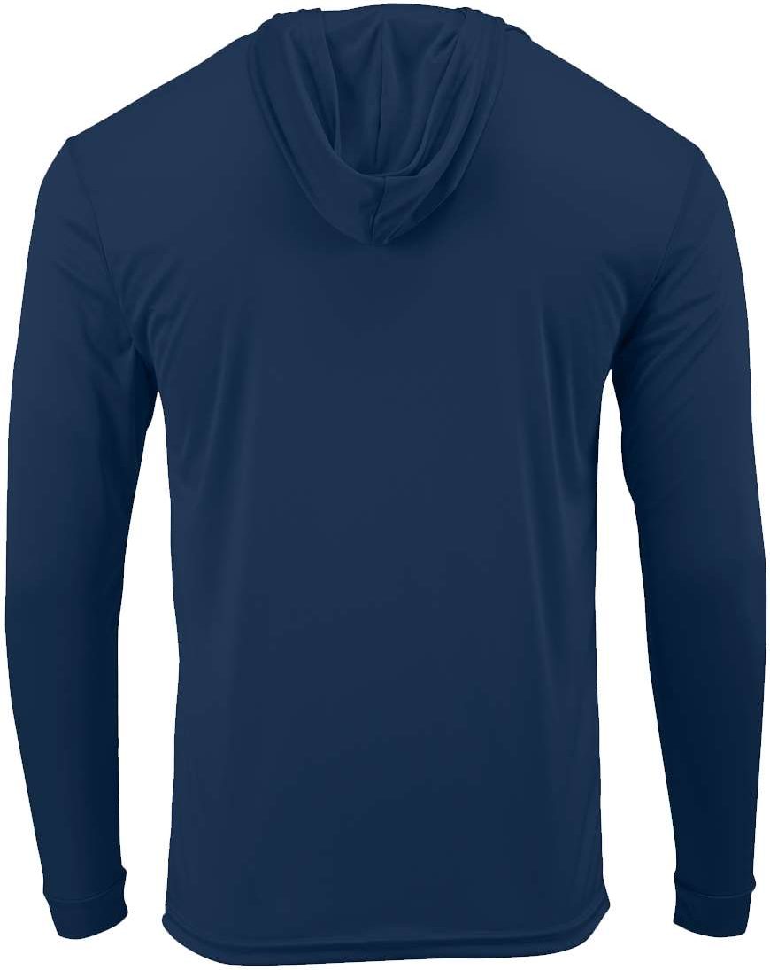 Rear View of Navy Youth Bahama Performance Hooded Long Sleeve T-Shirt - 221Y