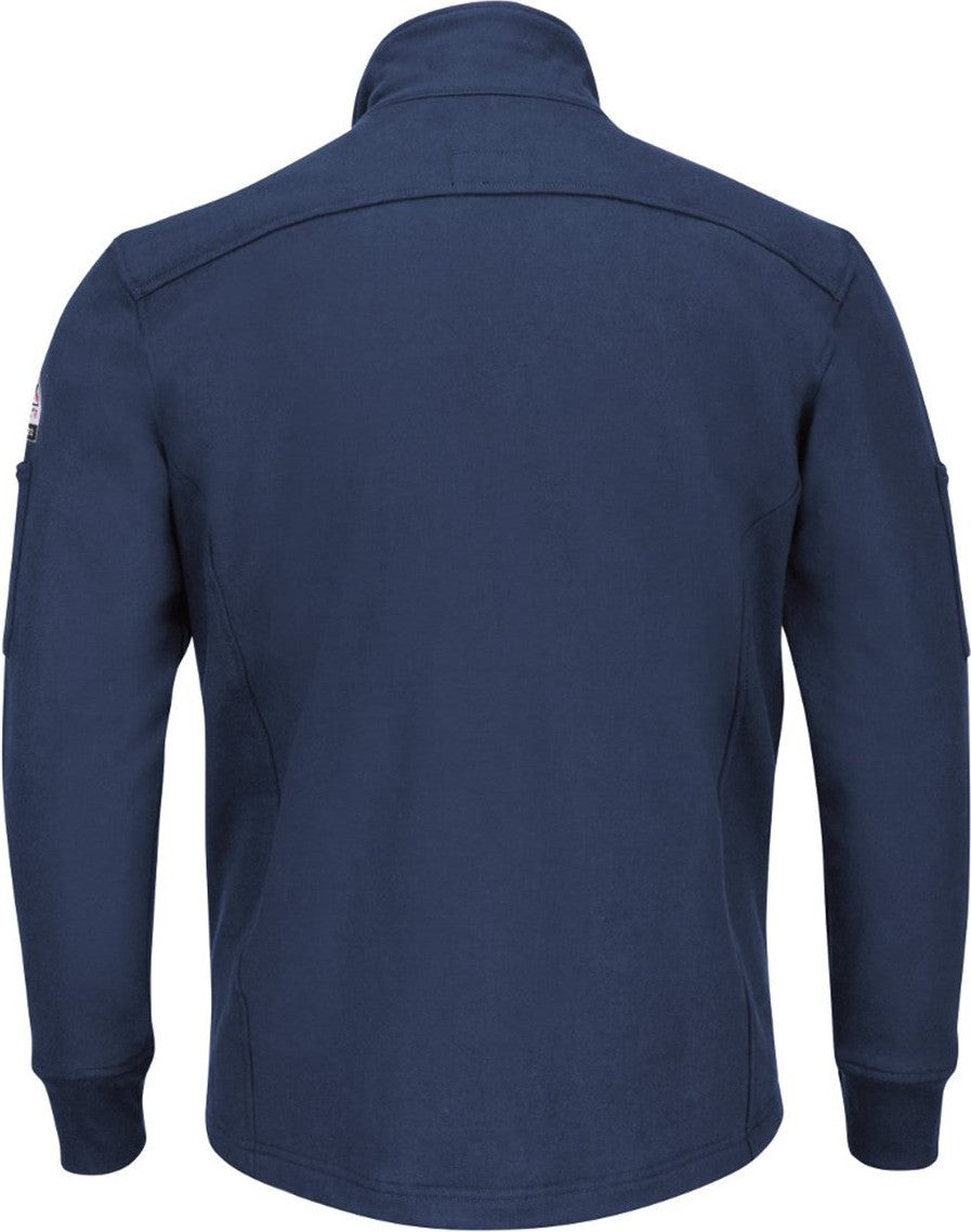 Rear View of Navy Zip Front Fleece Jacket-Cotton /Spandex Blend - SEZ2