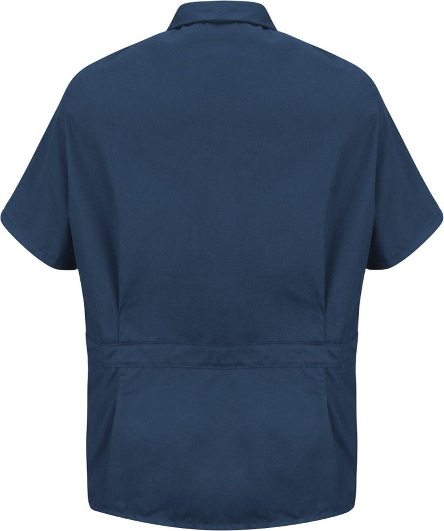 Front View of Navy Zip-Front Smock - KP44