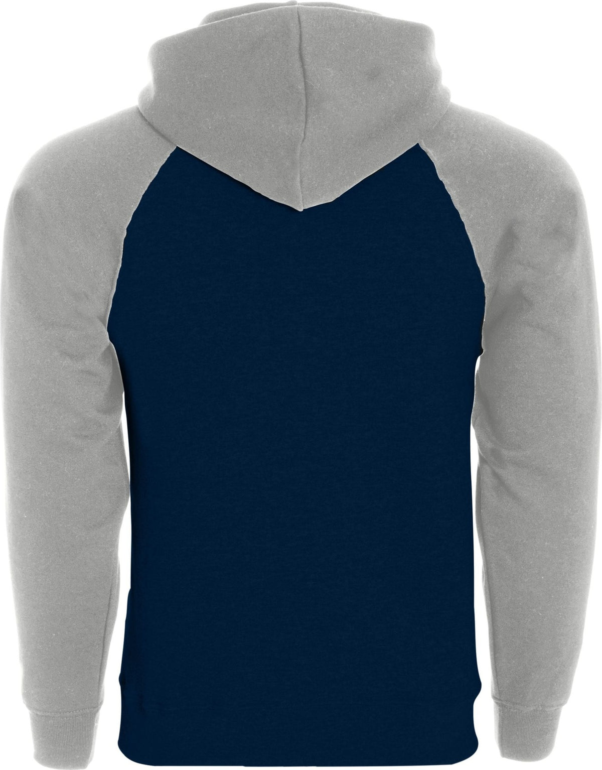 Rear View of NAVY/ATHLETIC HEATHER BANNER HOODIE