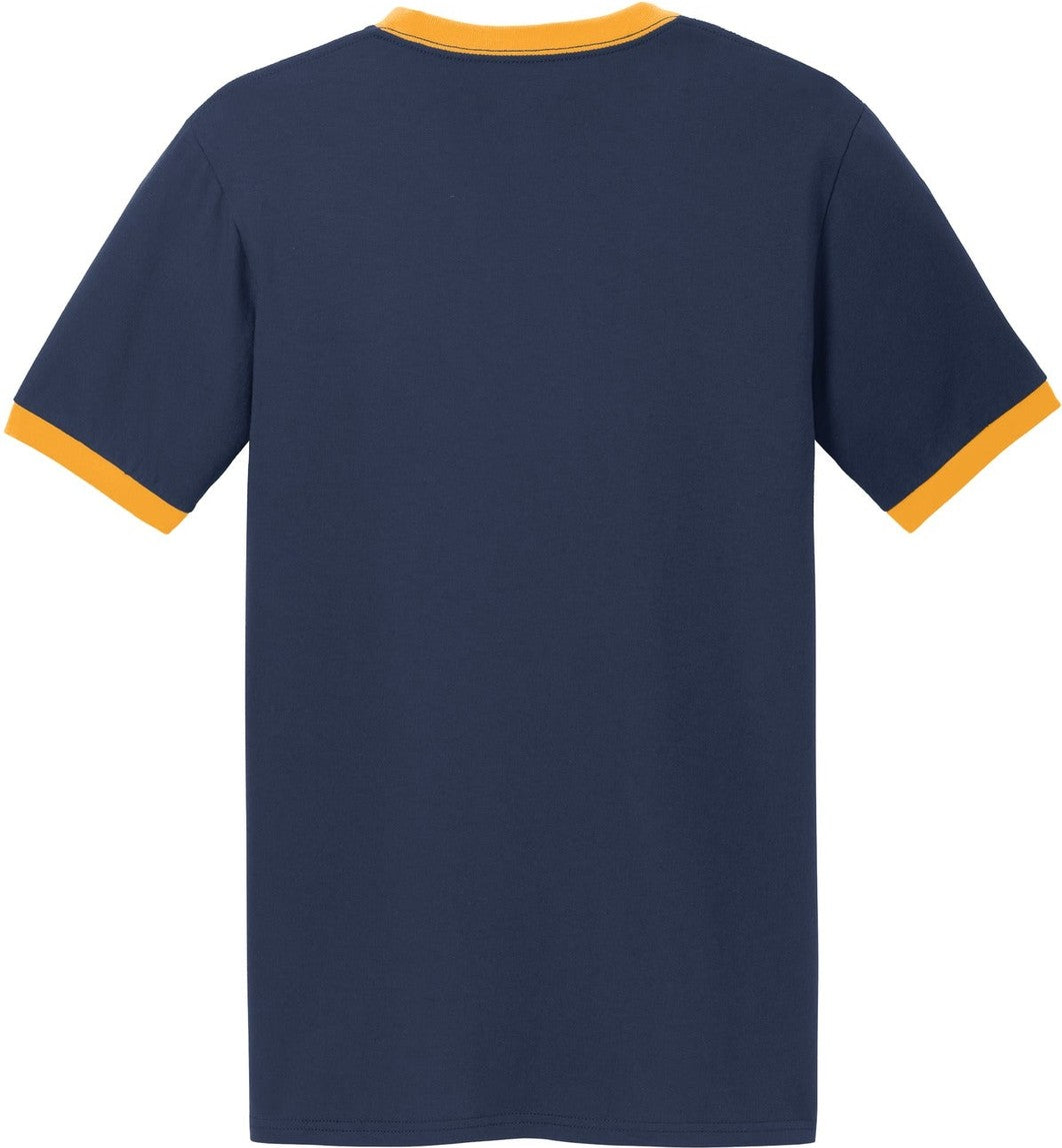 Front View of Navy/Gold Port & Co Core Cotton Ringer Tee. PC54R