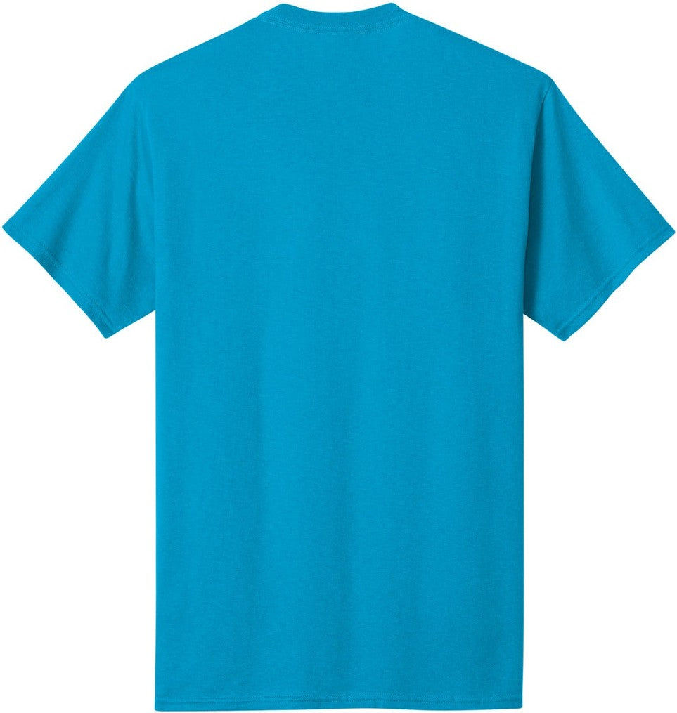 Rear View of Neon Blue Port & Co Core Cotton Tee. PC54