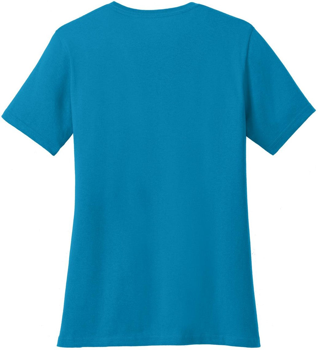 Rear View of Neon Blue Port & Co Women's Core Cotton Tee. LPC54