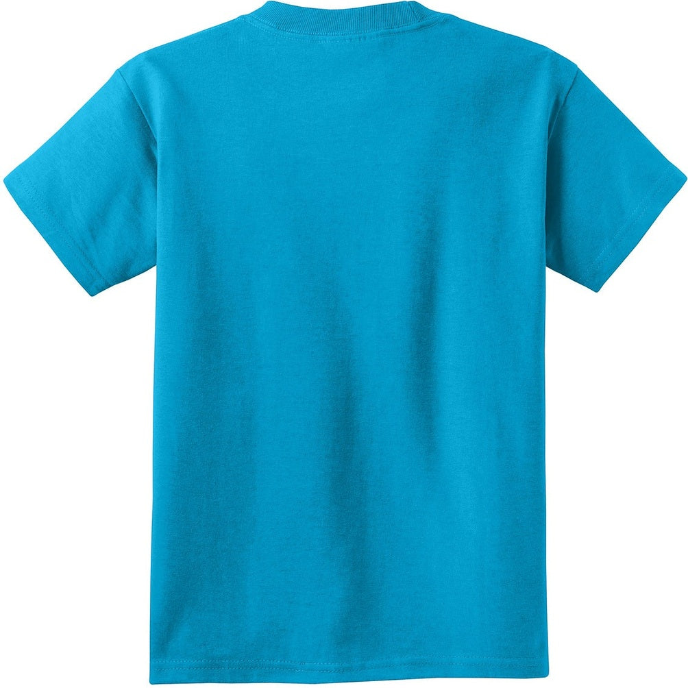 Rear View of Neon Blue Port & Co Youth Core Cotton Tee. PC54Y