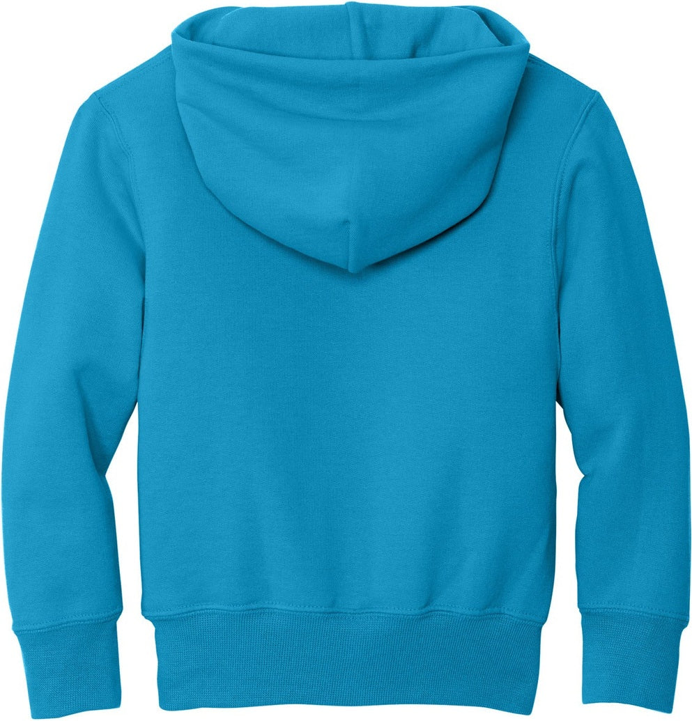 Front View of Neon Blue Port & Co Youth Core Fleece Pullover Hooded Sweatshirt. PC90YH