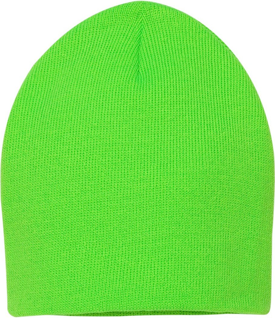 Rear View of Neon Green 8" Beanie - SP08
