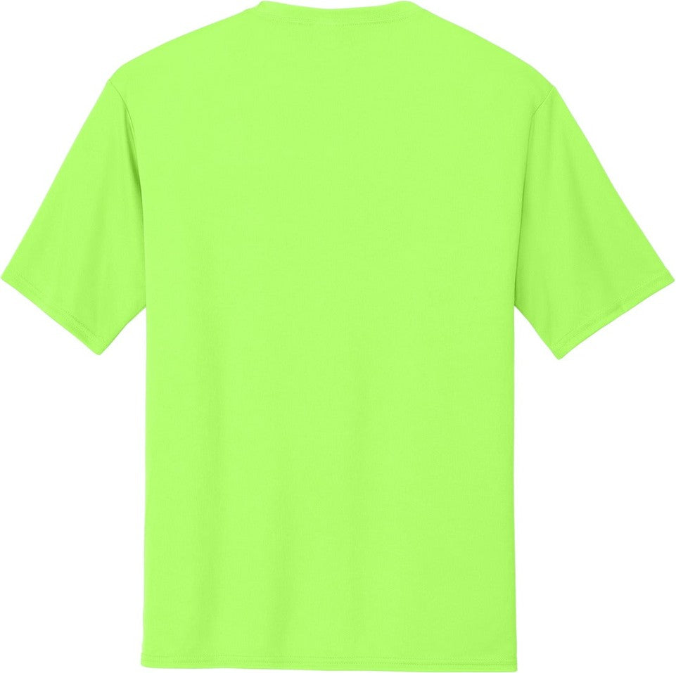 Front View of Neon Green Port & Co Performance Tee. PC380