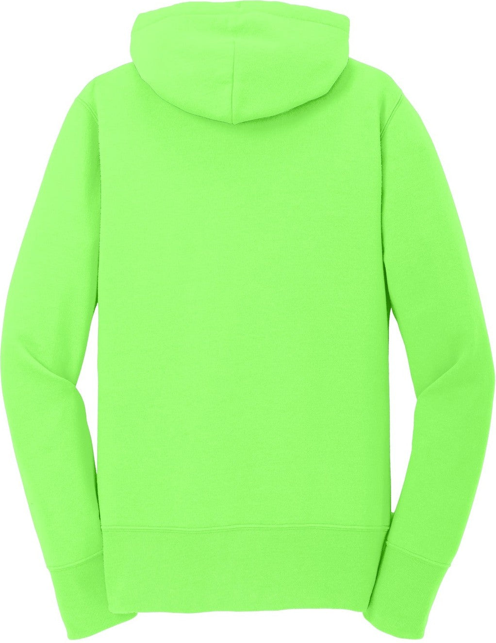 Rear View of Neon Green Port & Co Women's Core Fleece Full-Zip Hooded Sweatshirt. LPC78ZH