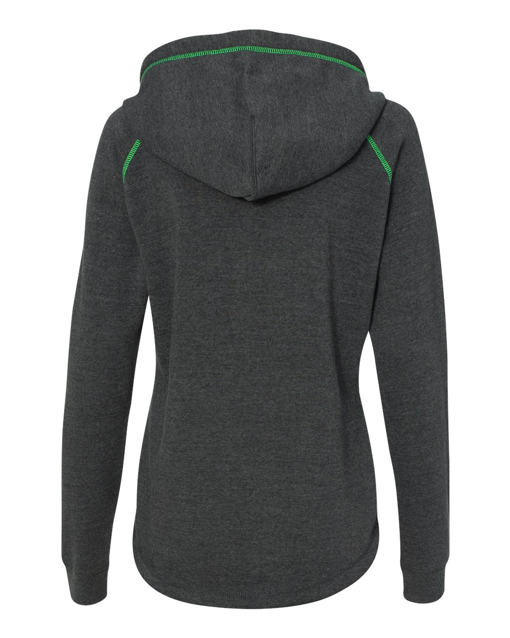 Rear View of Neon Green Women&#39;s Half-Zip Triblend Hooded Pullover Sweatshirt - 8876