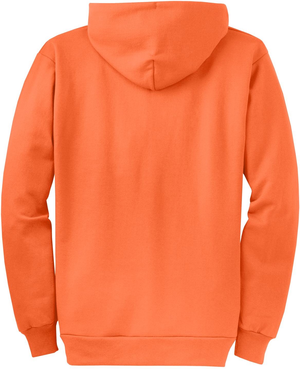 Front View of Neon Orange Port & Co Core Fleece Full-Zip Hooded Sweatshirt. PC78ZH