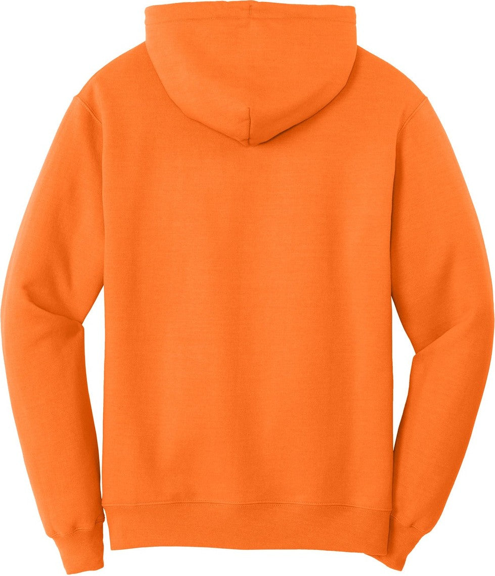 Front View of Neon Orange Port & Co Core Fleece Pullover Hooded Sweatshirt. PC78H