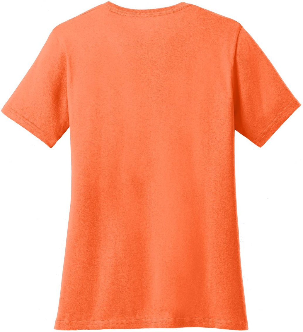 Rear View of Neon Orange Port & Co Women's Core Cotton Tee. LPC54