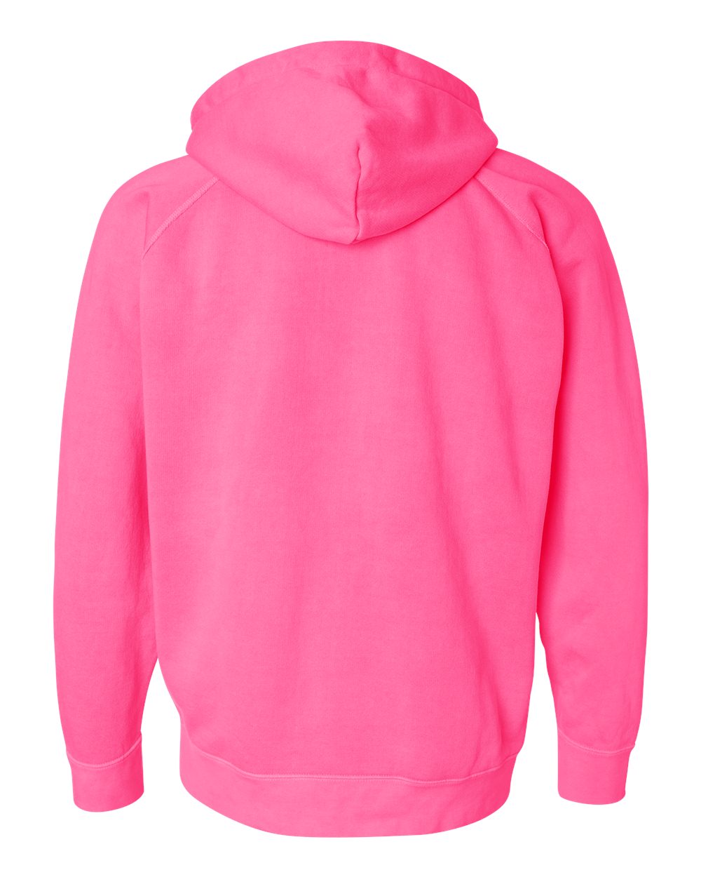 Rear View of Neon Pink Garment Dyed Hooded Sweatshirt - 1565