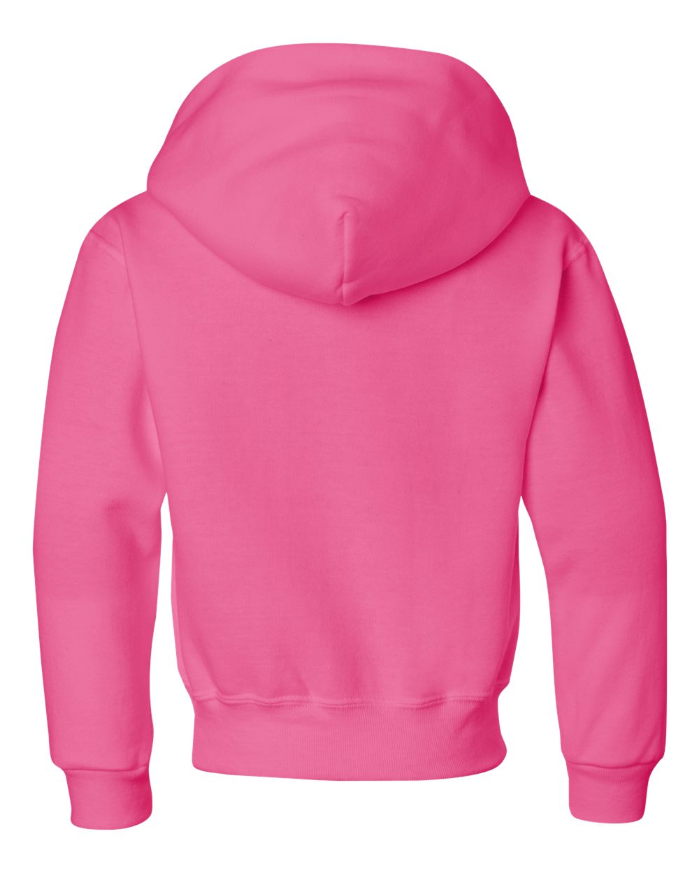 Rear View of Neon Pink NuBlend® Youth Hooded Sweatshirt - 996YR